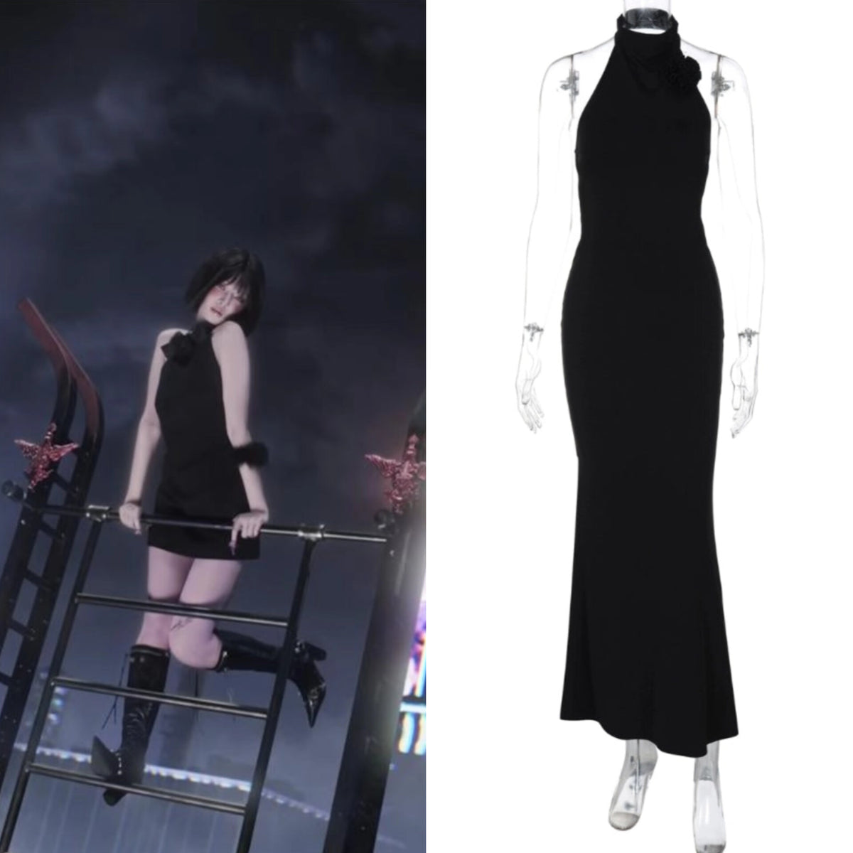 Rei Black Flower Dress