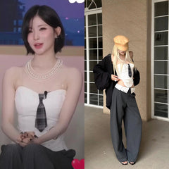 Asa Plaid Necktie Detail Corset Top