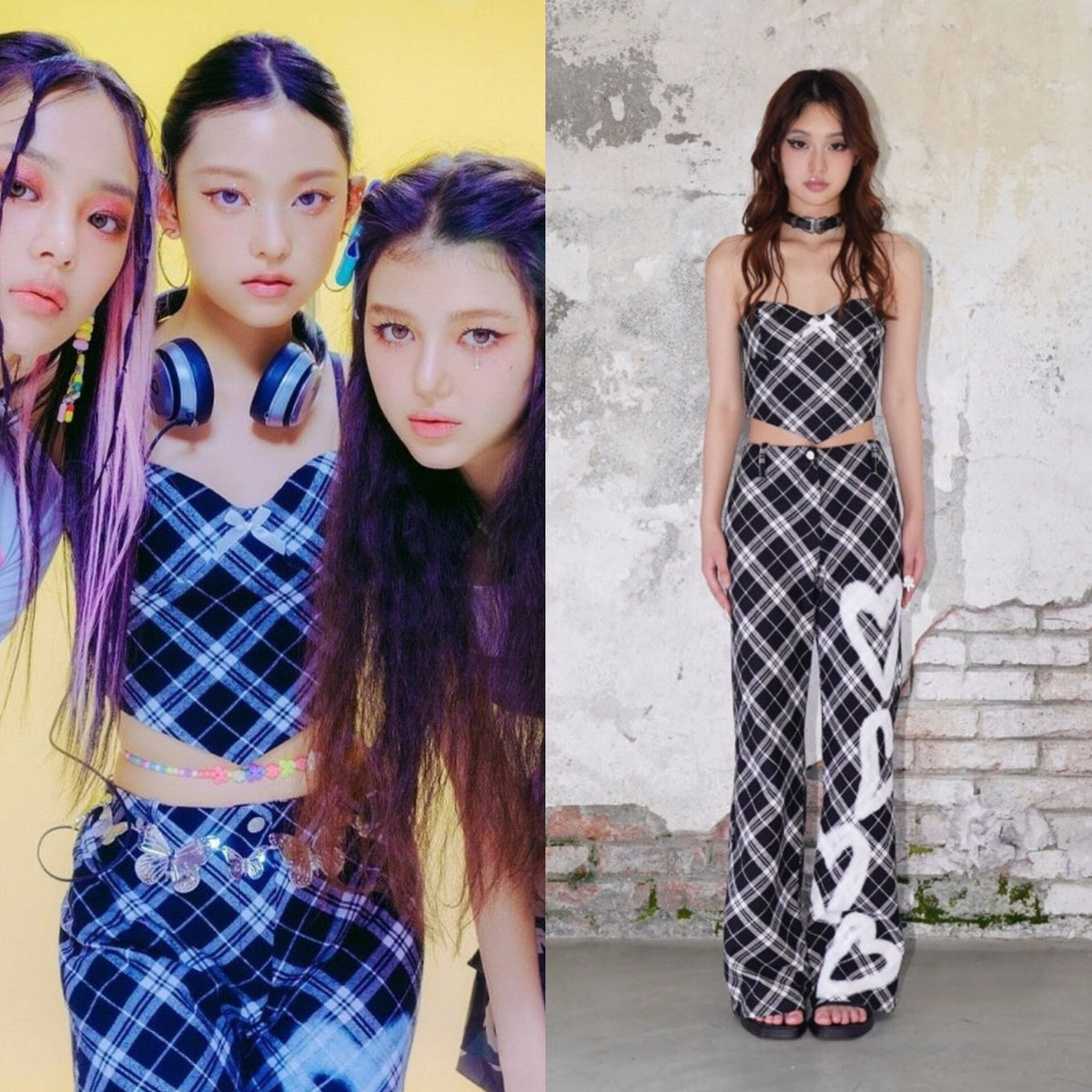 Black Heart Plaid Pants | Haerin – NewJeans