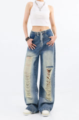 Chiquita Blue Drawstring Distressed Jeans