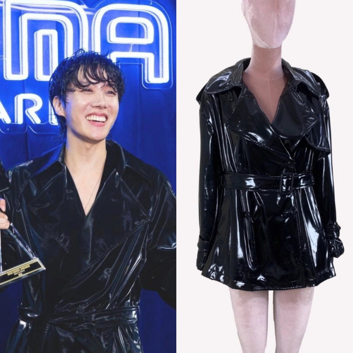 J-Hope Patent Faux Leather Trench Coat