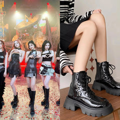 Yuna Glossy Faux Leather Combat Boots