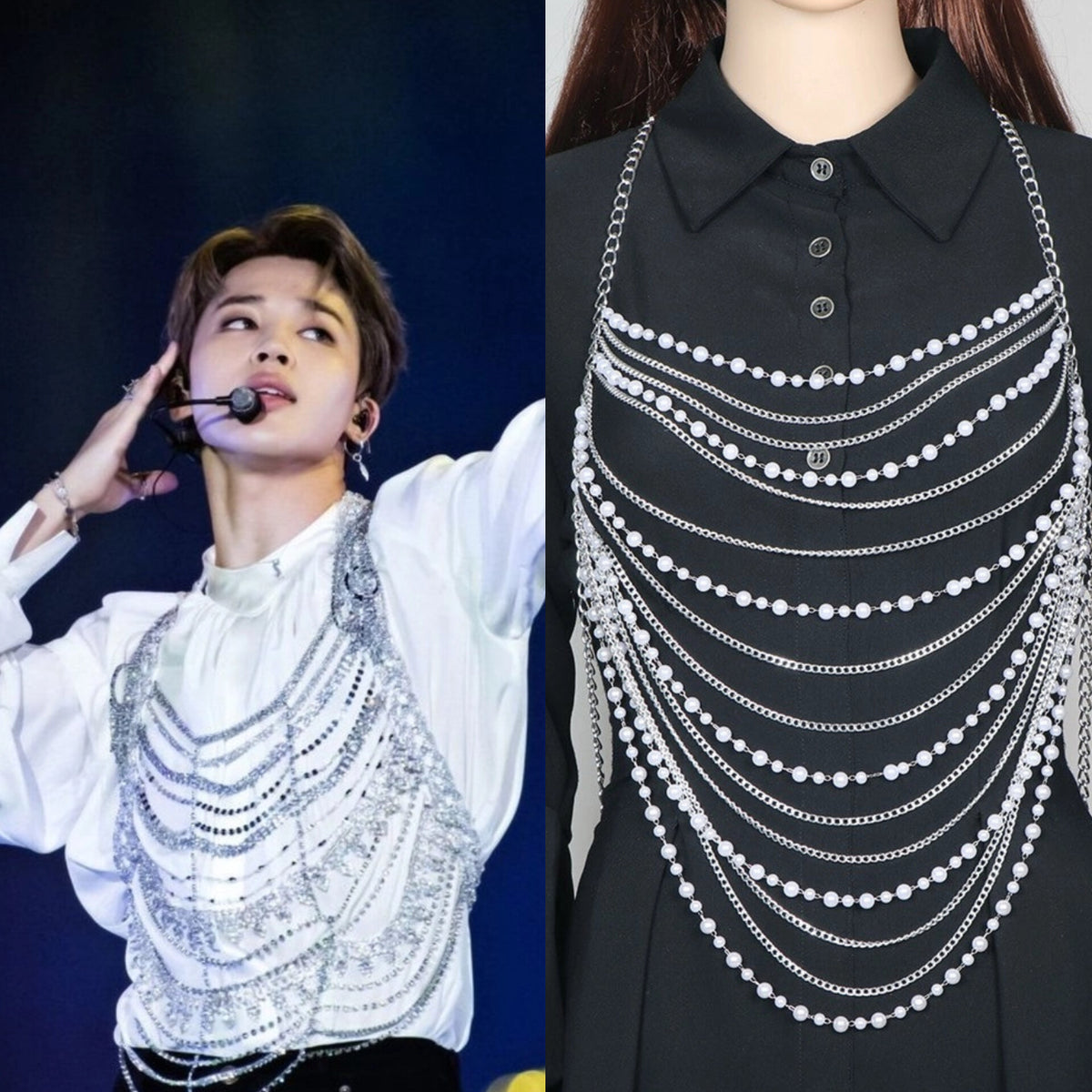 Jimin Silver Multi-Layer Body Chain