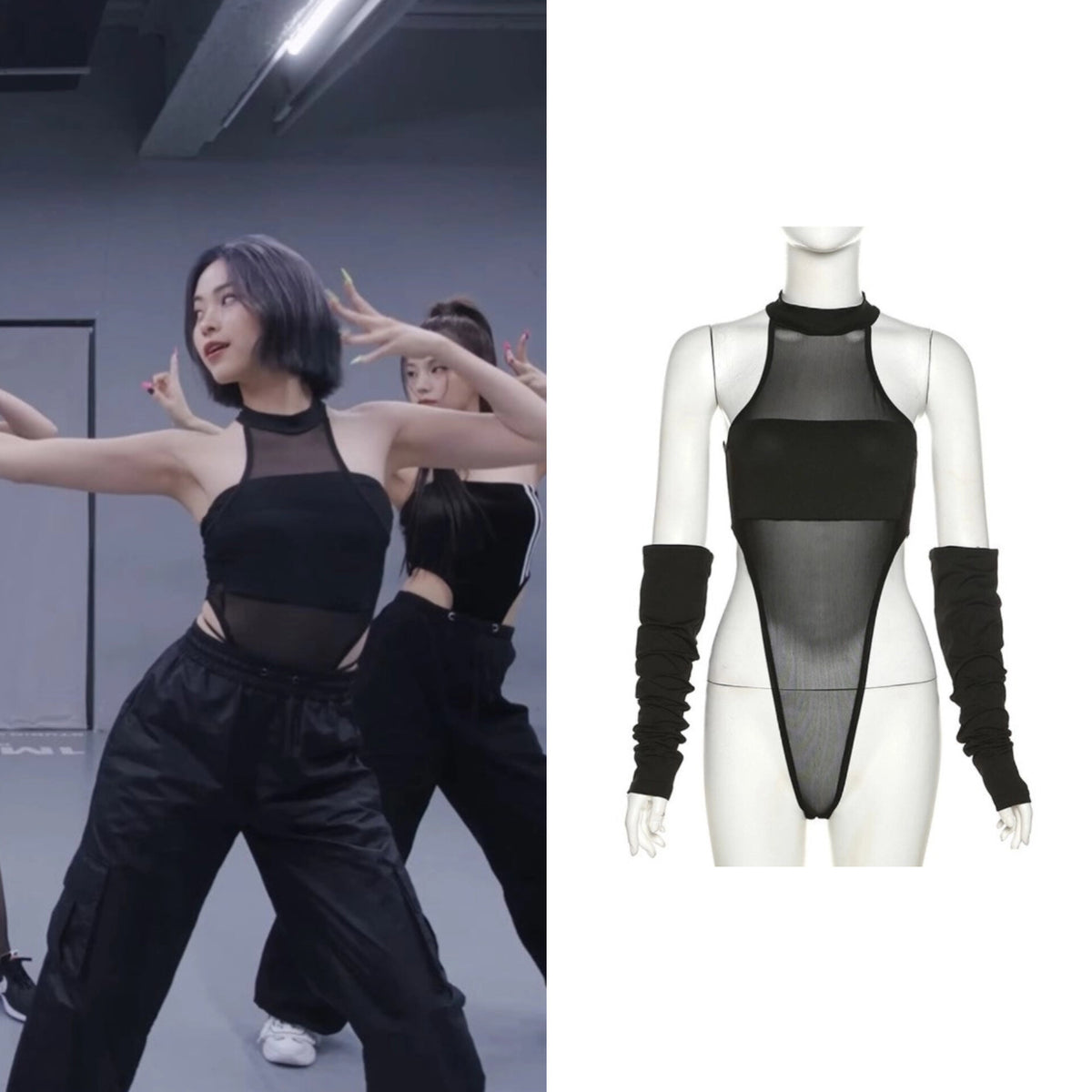 Ryujin Black Mesh Halter Bodysuit