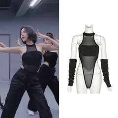Ryujin Black Mesh Halter Bodysuit