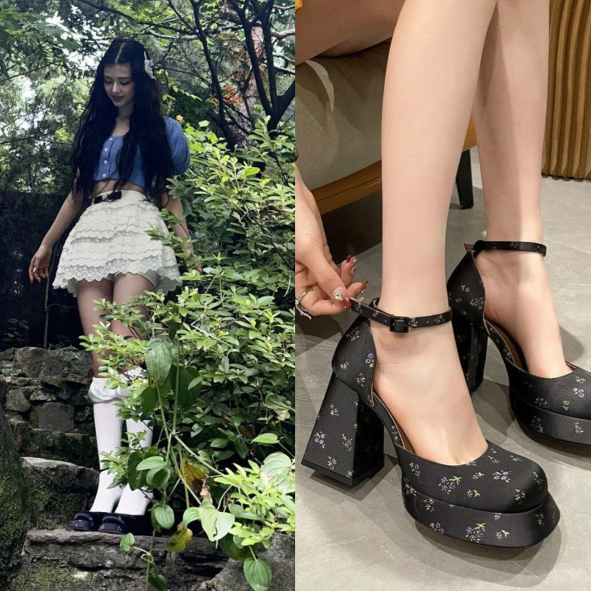 Danielle Noir Floral Platform Heels