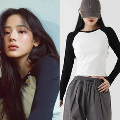 Minji White Contrast Long Sleeve Top